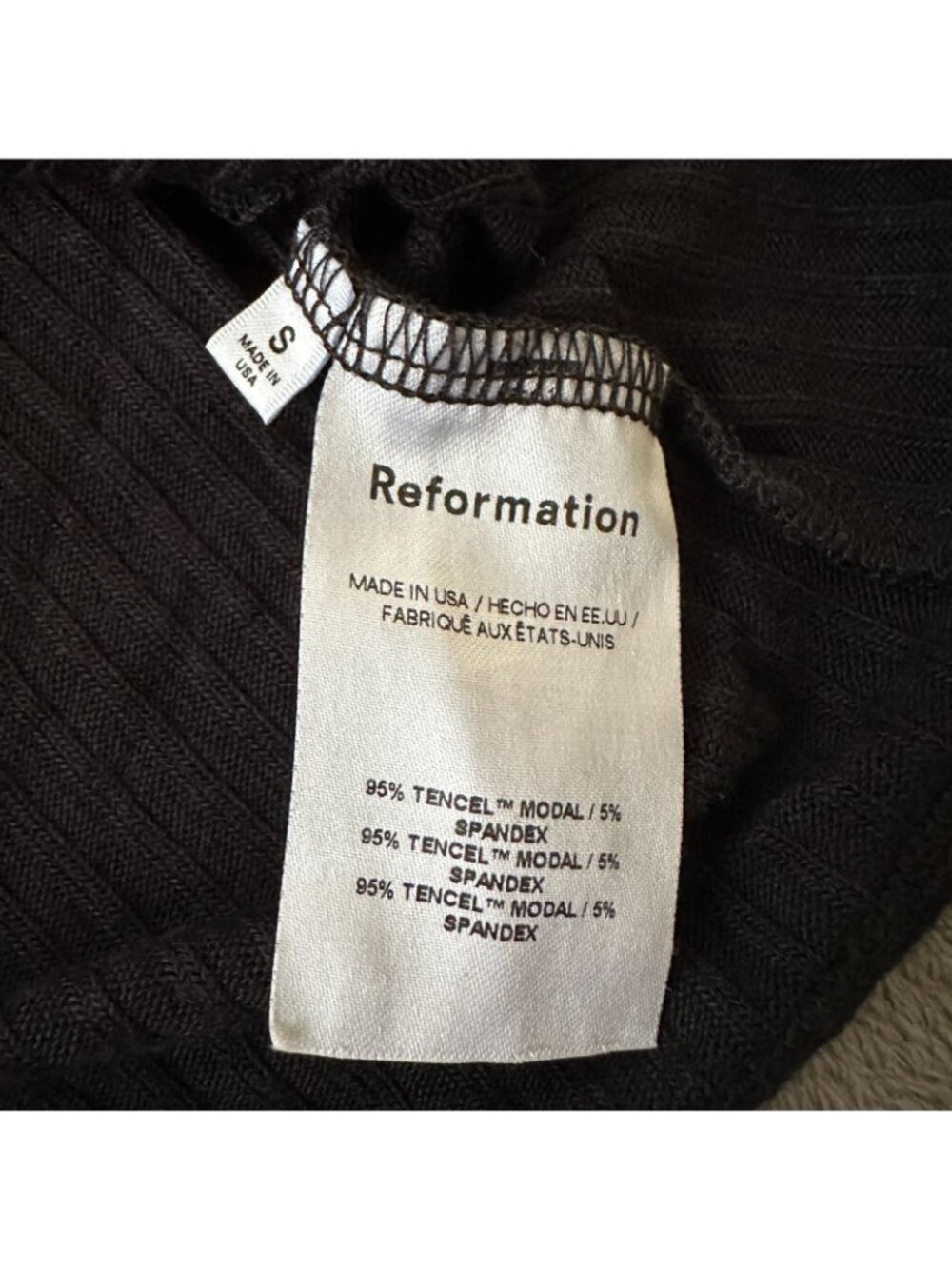 Reformation Square Neck Cap Sleeve Black Ribbed Tee Shirt SMALL - Picture 6 of 6